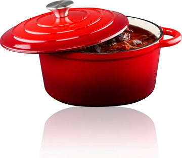 Alpina Braadpan Gietijzer met Deksel ⌀ 24 cm - Alle Warmtebronnen - Rood