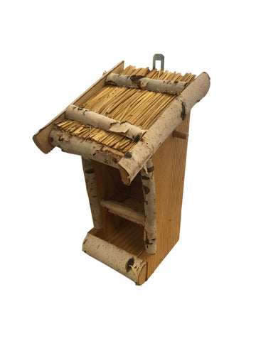 Dutchlander - Vogelvoedersilo – Muurbevestiging – Berkenhout met Stro Dak – Plexiglas Venster – 15x19x30 cm