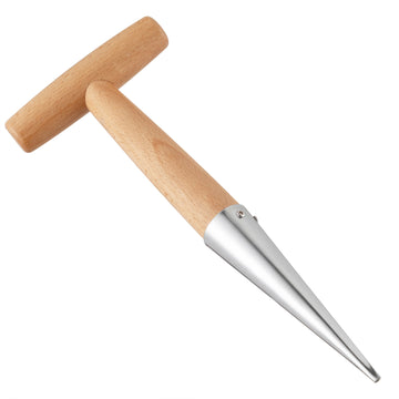 Pootstok Dutchlander met houten handvat - verchroomd metaal - 28 cm - voor zaaien en planten