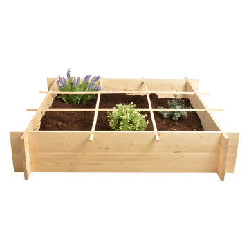 Vierkante meter tuin - hout - inclusief worteldoek - 9 vakken - moestuin - 100x100x20 cm