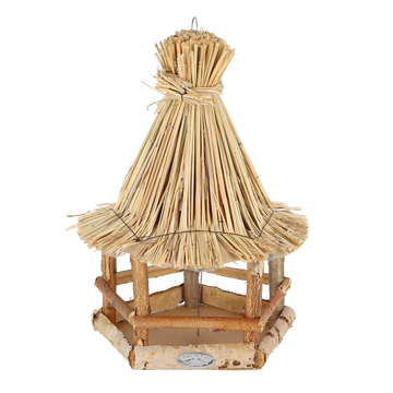 Hangend vogelvoederhuis berkenhout met dak van stro