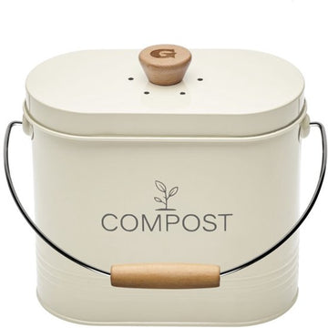 Guillouard compostemmer 3 liter beige van metaal met deksel en koolstoffilter
