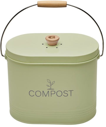 Guillouard compostemmer 7 liter ovaal pastelgroen met deksel, koolstoffilter en handvat
