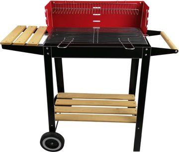 BBQ Collection - Houtskoolbarbecue - Wielen - Verstelbaar Rooster - Windscherm - Zijtafel - Zwart - Rood