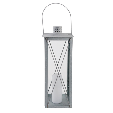 Flancy Flames Lantaarn - zink - windlicht - zilverkleurig - 12 x 12 x 25,5 cm - tuinverlichting