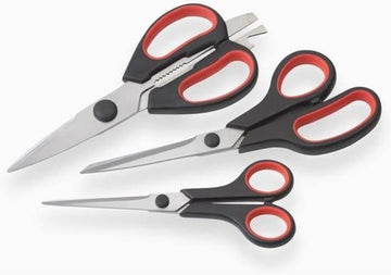 Meister scharenset 3-delig met keukenschaar, huishoudschaar en hobby schaar - RVS messen - soft grip handgrepen - zwart rood