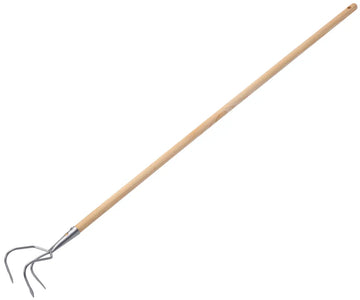 Dutchlander cultivator met 3 tanden - 120 mm werkbreedte - glansverzinkt staal - houten steel 140 cm