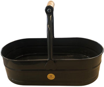 Dutchlander Tuintray of oogstbak Metaal Retro design ovaal 4 liter houten handvat Ombergrijs