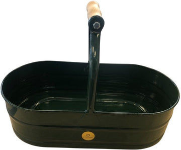 Dutchlander Tuintray / Oogstbak Metaal – Retro Design – Ovaal – 4 Liter – Houten Handvat - Dennengroen