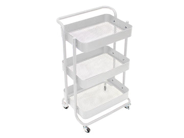 Perel metalen keukentrolley met drie ruime laden en handgreep, 4 wielen met rem, gemakkelijk manoeuvreerbaar, ideaal voor huis en kantoor, 46 x 35 x 76,5 cm, wit