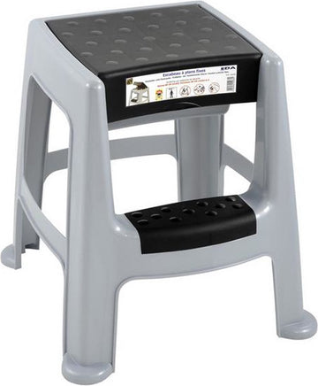 EDA opstapkrukje - met opbergruimte - grijs/zwart - kunststof - 47 x 45 x 49 cm - Huishoud krukjes / keukenkrukjes / opstapjes