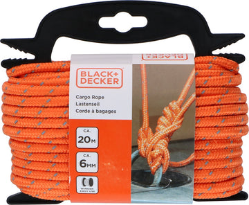 BLACK+DECKER Spanband met Oproller - Sjorband 20 Meter - 6MM - Nylon - Oranje